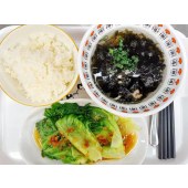 紫菜肉片汤+葱油青菜+白米饭